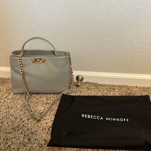 Rebecca Minkoff Light Gray Satchel with Gold Chain